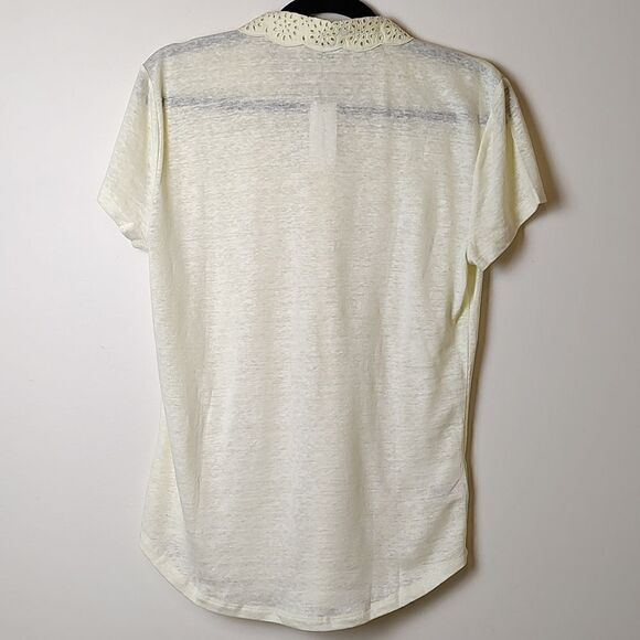 Ann Taylor Peter Pan Lace Collar Linen Top Semi Sheer Light Yellow Size M NWT - Picture 7 of 10